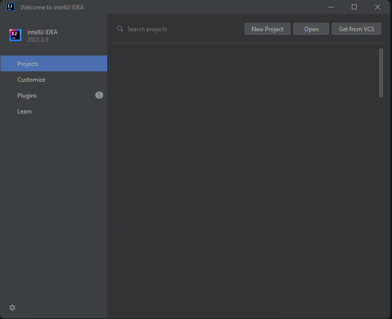 IntelliJ starting window