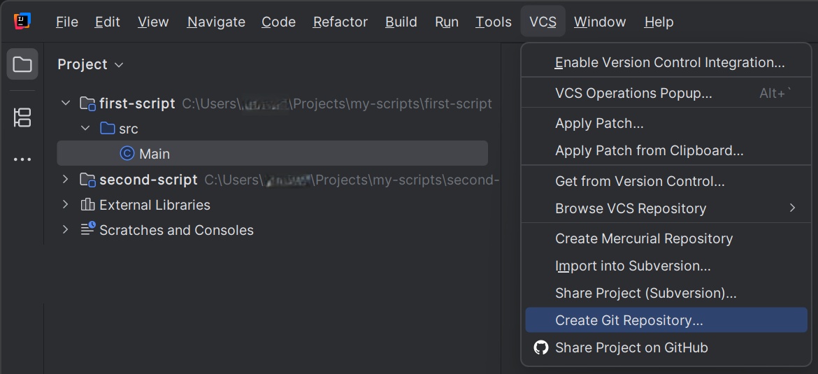 Create a Repository in IntelliJ