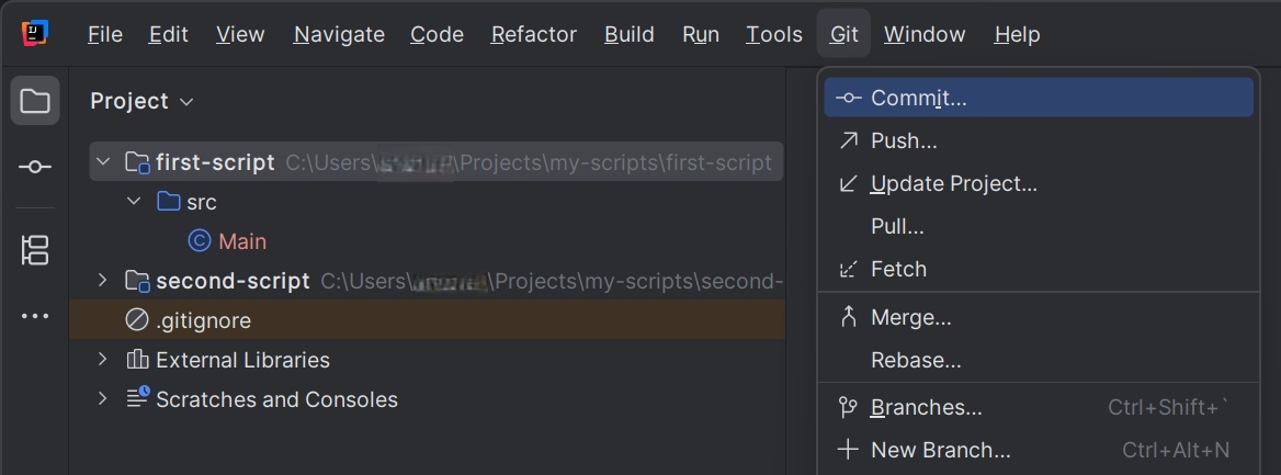 Open Commit Tool in IntelliJ