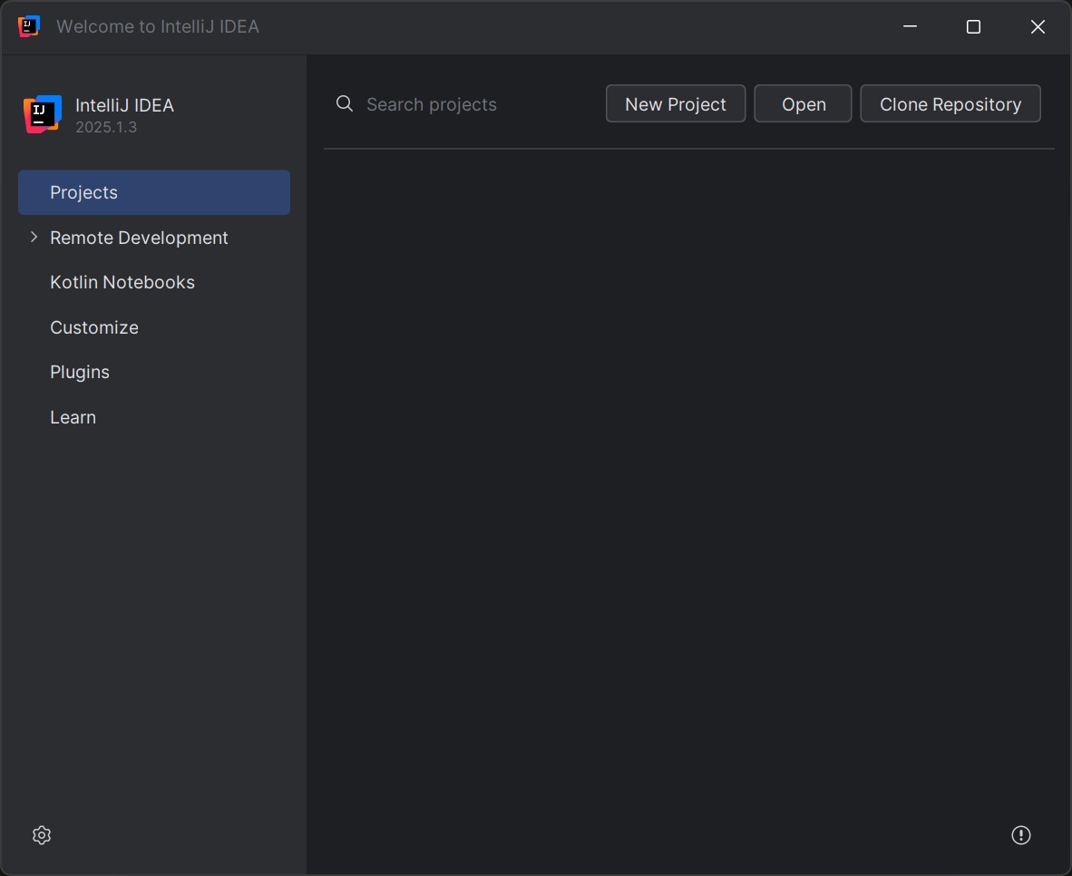 Welcome Window in IntelliJ